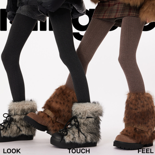 袜 秋冬韩系加厚保暖竖条纹压力显瘦miu系连体裤 棕色打底裤 女款