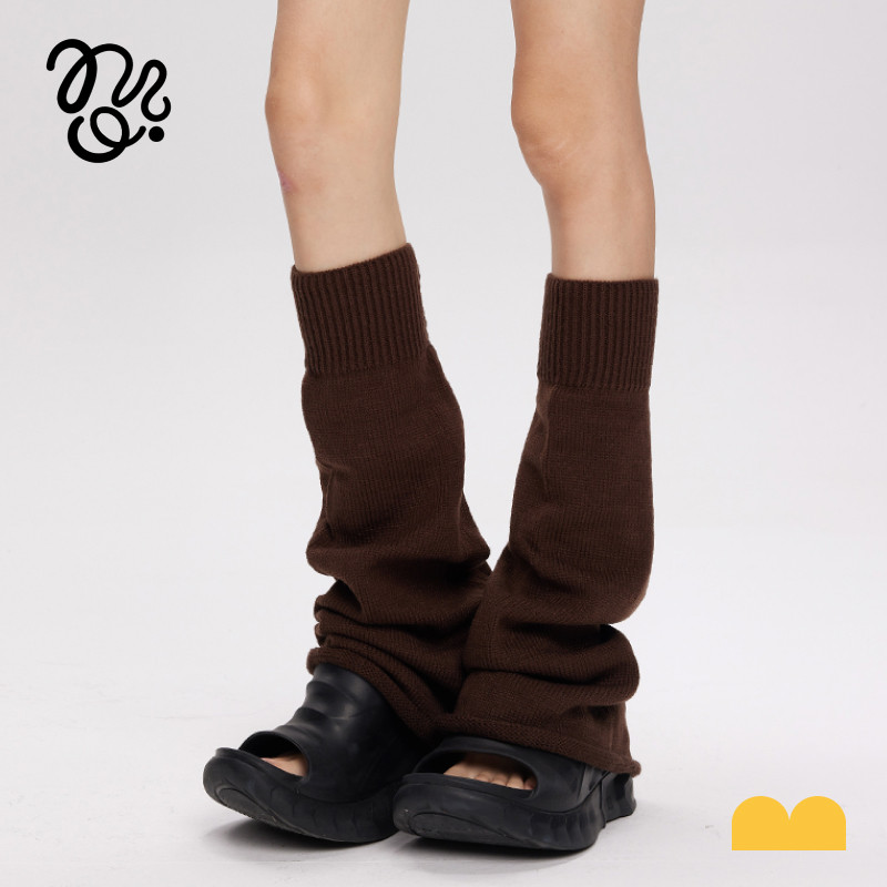 mingoto个性喇叭纯色y2k辣妹风袜套亚文化棕色堆堆袜过膝长筒腿套