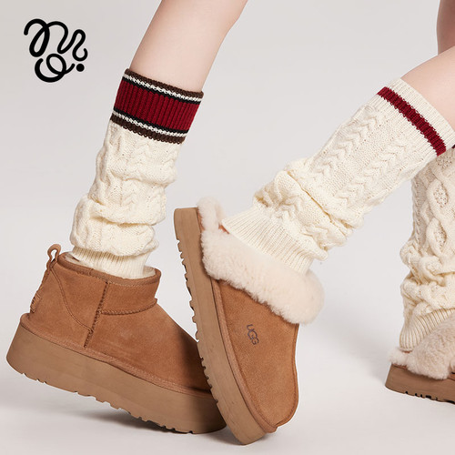 弥构长筒袜宽边针织保暖麻花袜套
