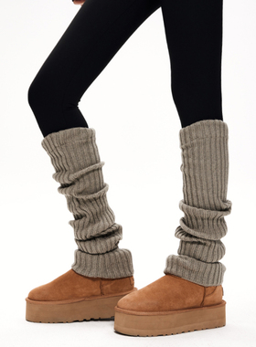 mingoto弥构秋冬灰色过膝长筒堆堆袜套加厚长袜搭配雪地靴袜子女