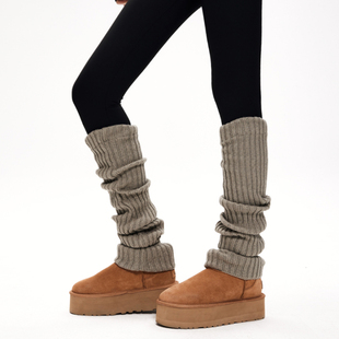 mingoto弥构秋冬灰色过膝长筒堆堆袜套加厚长袜搭配雪地靴袜子女