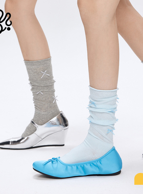 mingoto弥构芭蕾风袜子miu系蝴蝶结堆堆袜日系蓝色小腿袜女款春夏