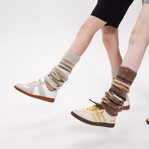 y2k日系复古条纹撞色针织腿套女