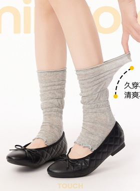 日系温柔木耳边灰色堆堆袜女款夏季透气薄款仙气泡泡中筒踩脚袜套