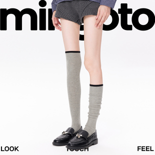 秋冬灰色长筒袜羊毛显瘦小腿袜条纹长袜撞色袜子女款 搭配小皮鞋