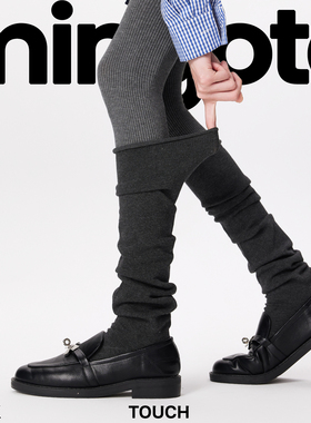 秋冬袜子过膝个性羊毛踩脚袜套韩版纯色卷边长筒堆堆袜女配乐福鞋