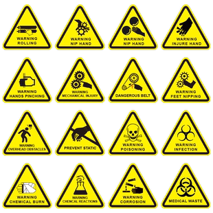 注意安全警示牌危险提示标签工厂生产车间小心机械伤人标识牌禁止触摸当心触电三角形英文设备警告标志定制