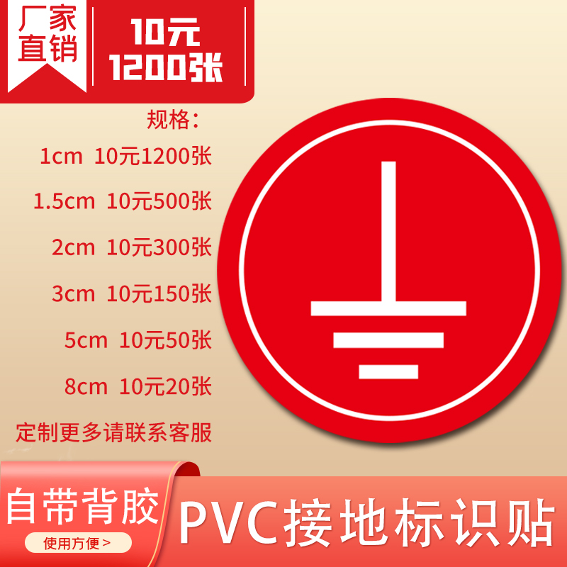 接地贴纸标识贴电力地线标签电动设备贴电源线电工电器三相配电箱火线零线接地