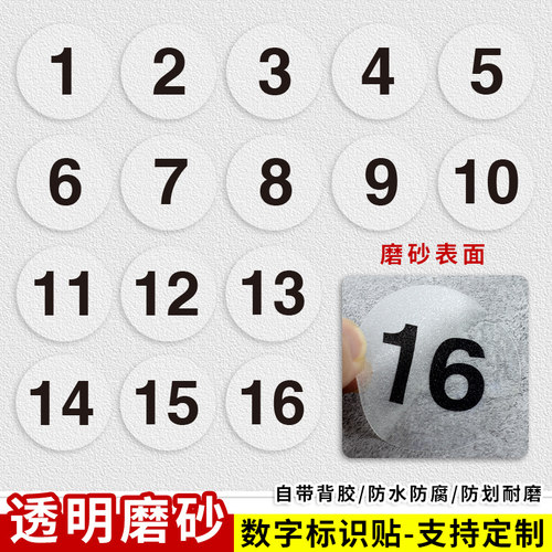 透明防水磨砂标签数字号码贴