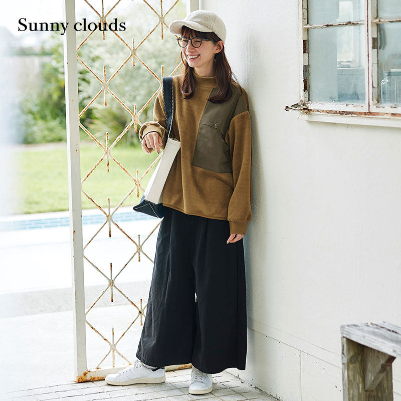 冬季新品 Sunny clouds 女式纯棉薄绒内里阔腿裙裤（黑）