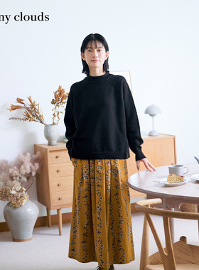 冬季新品 桑妮库拉/Sunny clouds纯棉半高领插肩针织衫黑色毛衣女