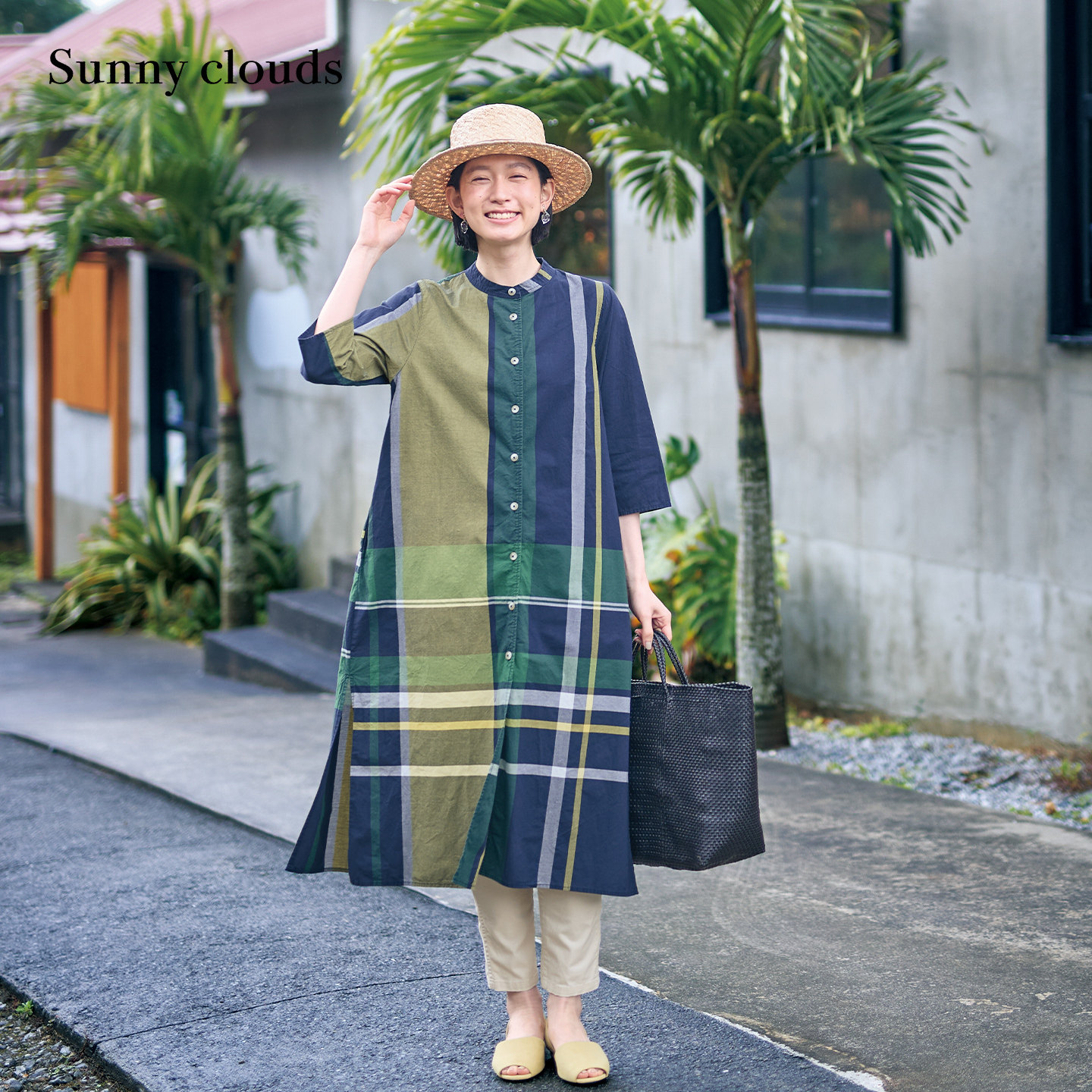 夏季新品 桑妮库拉/Sunny clouds纯棉不规则大格子长款衬衫裙两穿 - 实物图