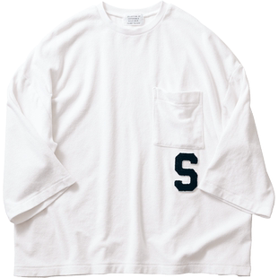 桑妮库拉/Sunny clouds 男式纯棉落肩字母绣标毛圈T恤衫(白)