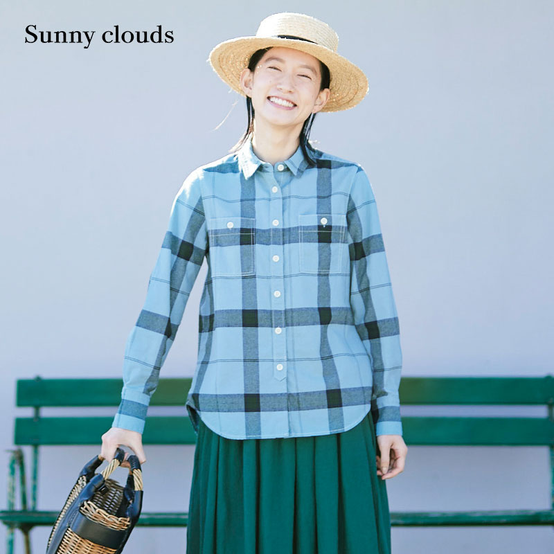 Sunnyclouds女式纯棉格子衬衫