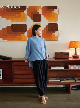 桑妮库拉/Sunny clouds 棉混宽松衣袖衬衫百搭蓝色上衣