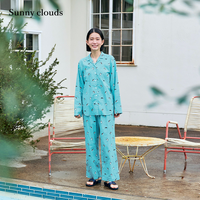 女式纯棉双纱棉企鹅印花家居服