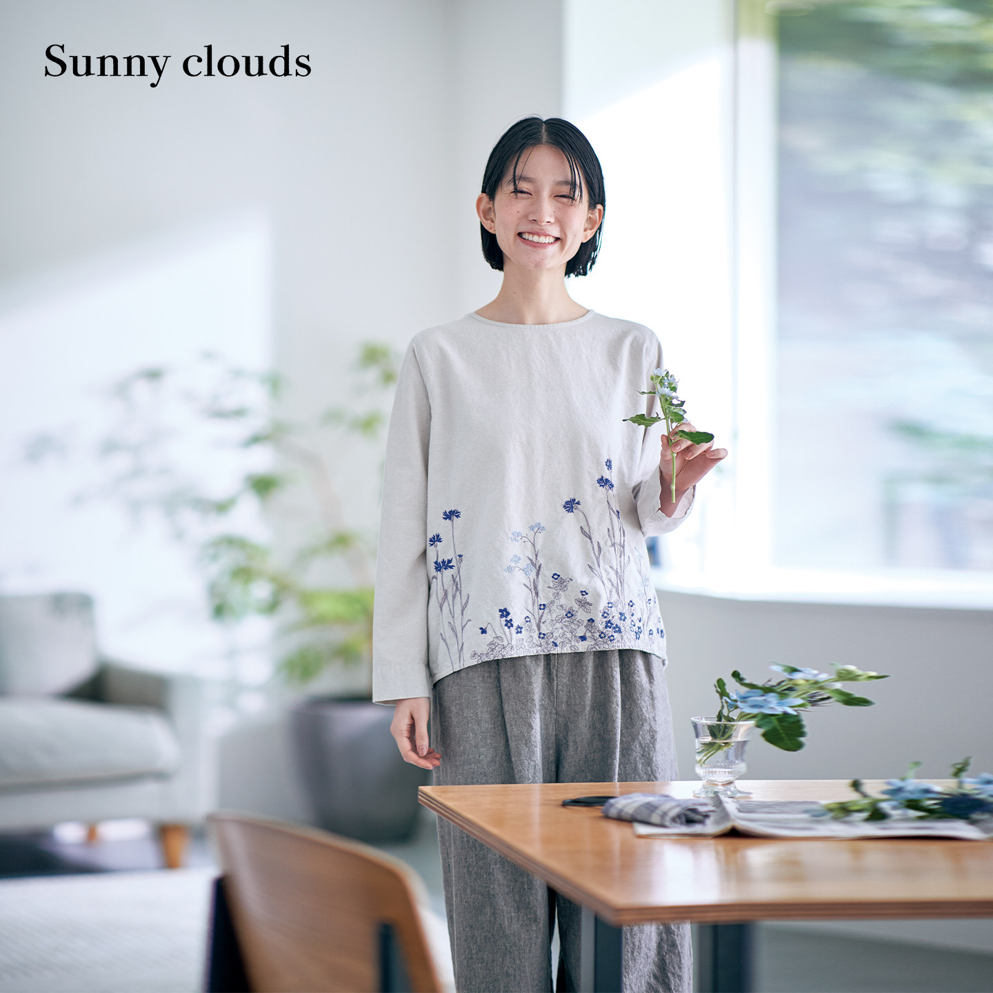 春季新品 桑妮库拉/Sunny clouds 女式纯棉花朵刺绣装饰日式罩衫