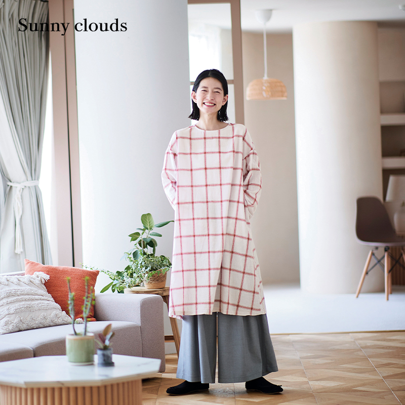格子落肩连衣裙日系宽松女
