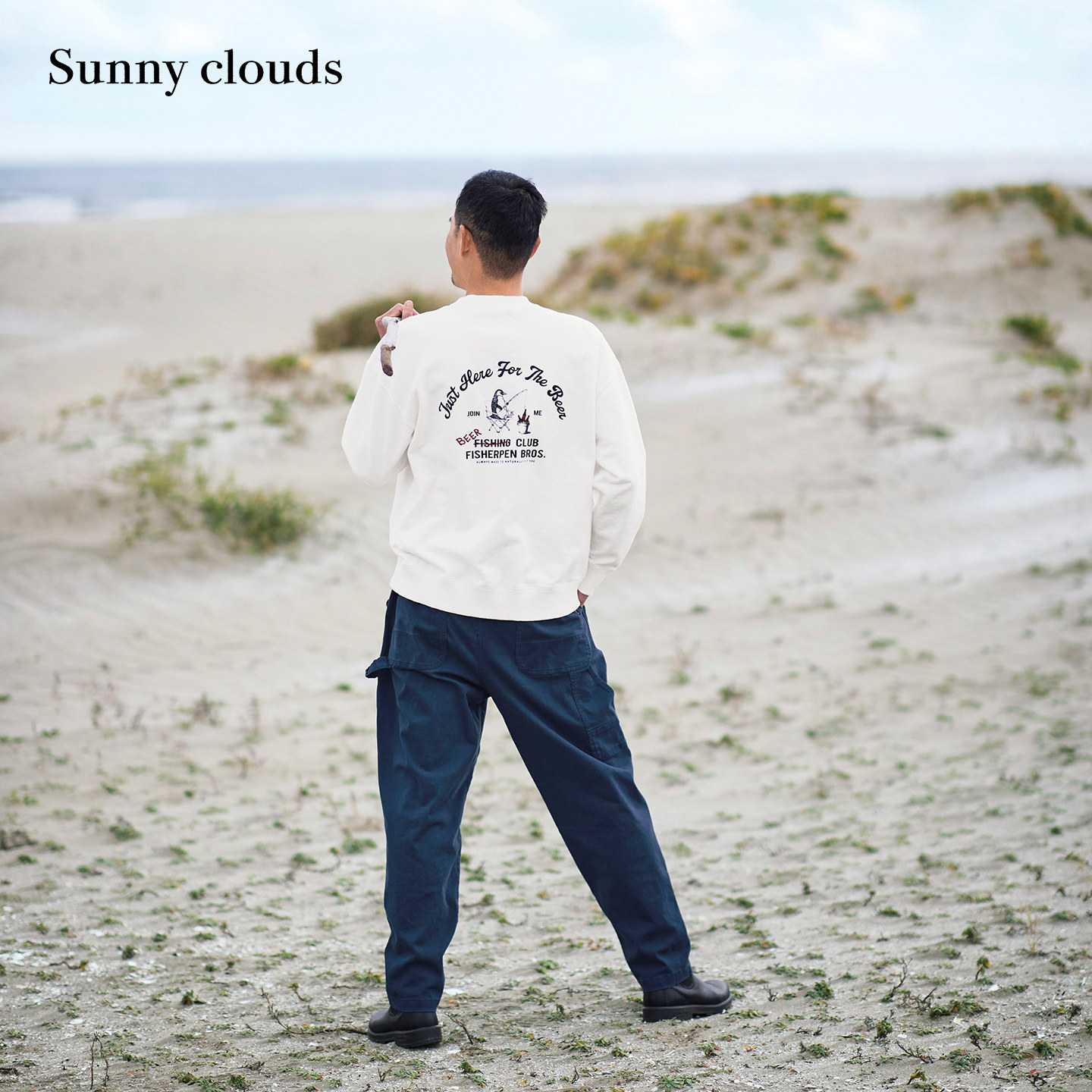春季新品 桑妮库拉/Sunny clouds男式纯棉落肩复古风印花卫衣白色