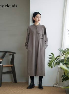 桑妮库拉/Sunny clouds斜纹针织连衣裙长裙灰色百搭裙子