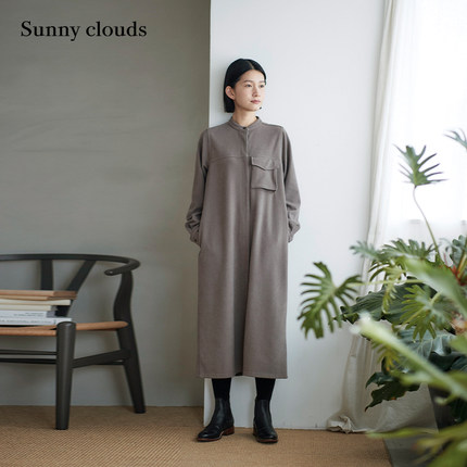 桑妮库拉/Sunny clouds斜纹针织连衣裙长裙灰色百搭裙子