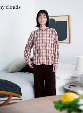 冬季新品 桑妮库拉/Sunny clouds 女式纯棉落肩格子衬衫红色格