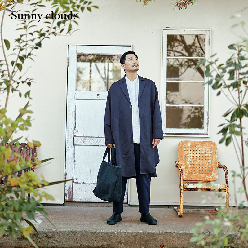 桑妮库拉/Sunny clouds 男式棉麻落肩宽松风衣外套春季