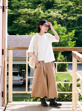 秋季新品 桑妮库拉/Sunny clouds 纯棉不规则拼接T恤白色短袖日系
