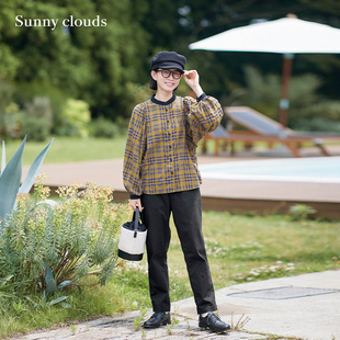 格子衬衫 clouds棉混灯笼袖 宽松撞色上衣 Sunny 桑妮库拉