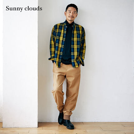 Sunny clouds Shuttle Notes日本面料男式纯棉罗纹收口裤卡其