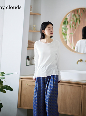 秋季新品 桑妮库拉/Sunny clouds 女式棉混插肩拼接长袖T恤（白）