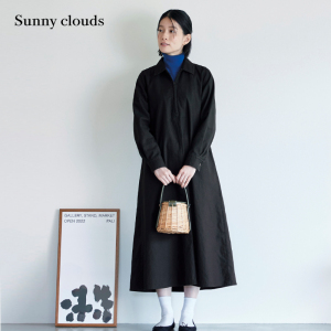 桑妮库拉/Sunny clouds纯棉人字纹拉链连衣裙宽松长裙女
