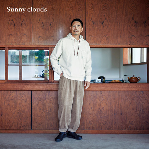 男式纯棉落肩宽松帽衫（白）