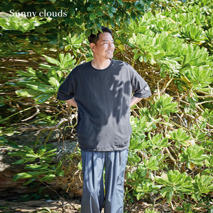 夏季新品 桑妮库拉/Sunny clouds 男式纯棉山系抽绳落肩宽松T恤