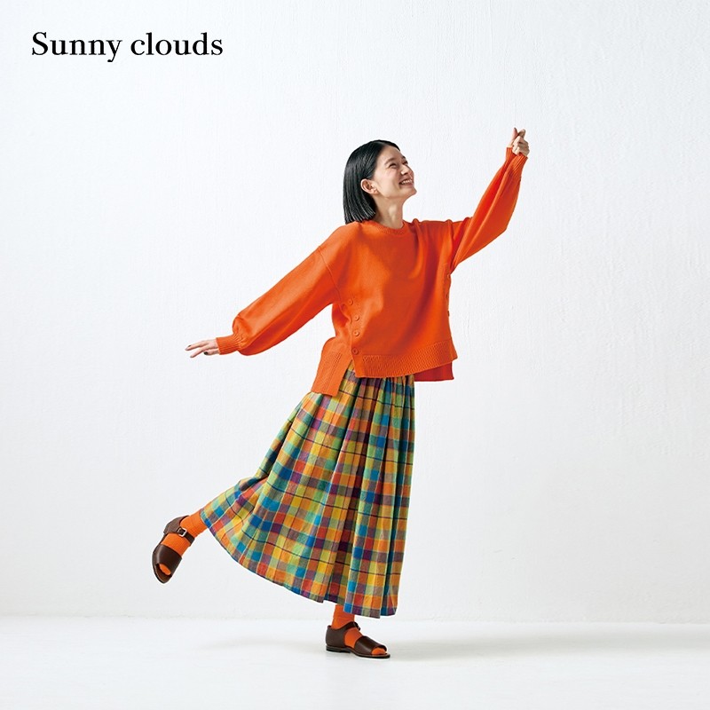 女式纯棉多褶格子半身裙彩虹格