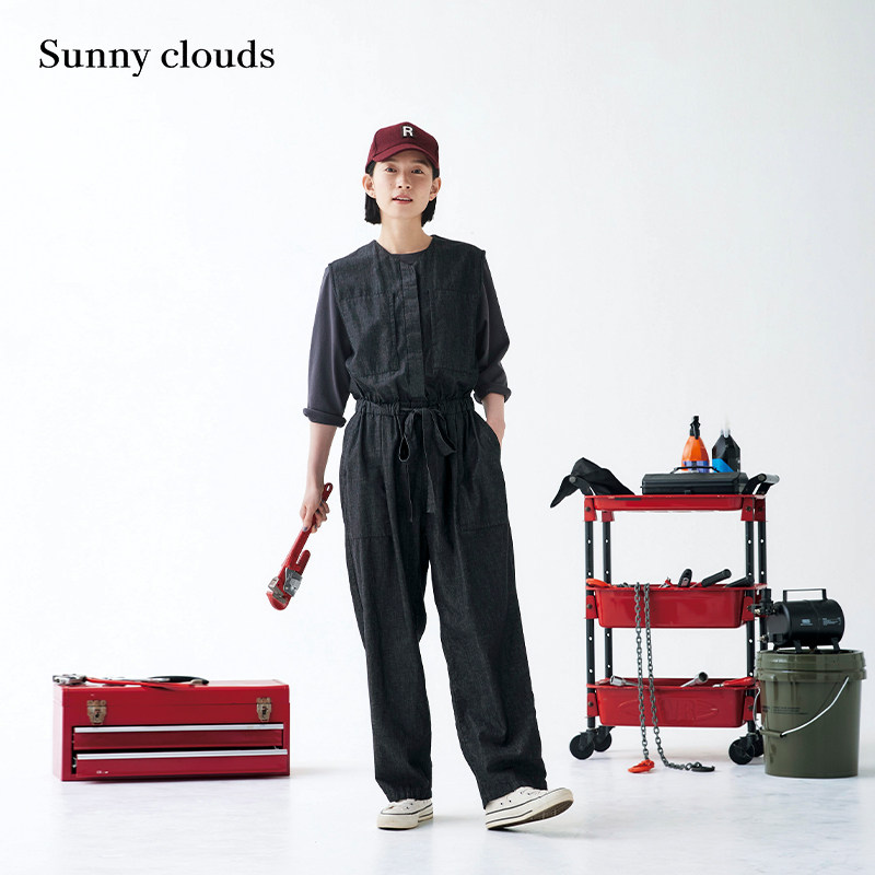 桑妮库拉/Sunny clouds 纯棉V领无袖连体裤宽松百搭长裤