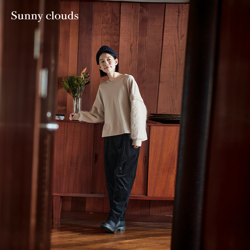 女式棉混微弹条绒萝卜裤日系