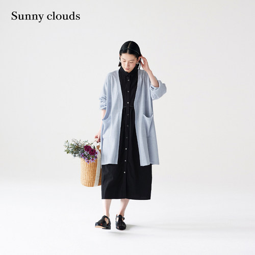 女式九分袖落肩针织开衫雾霾蓝