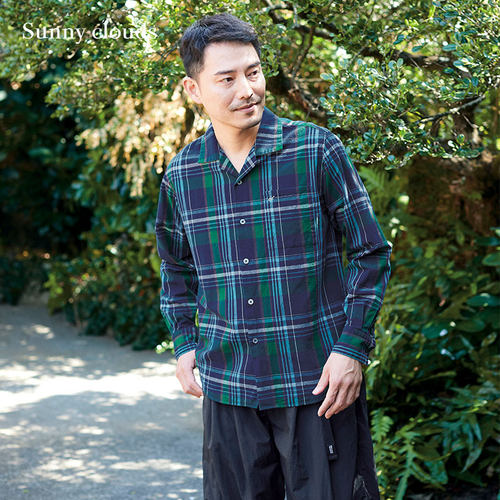 Sunnyclouds男式纯棉格子衬衫