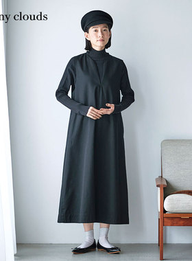 桑妮库拉/Sunny clouds 女式纯棉黑色V领无袖连衣裙