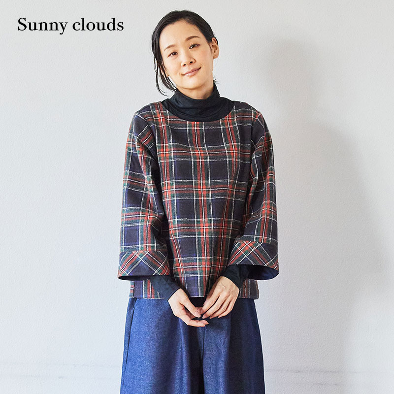 Sunny clouds Shuttle Notes日本面料 女式棉混红黑格子罩衫 女装/女士精品 衬衫 原图主图