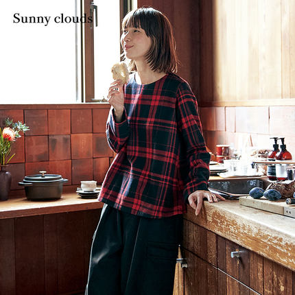 桑妮库拉/Sunny clouds 女式毛混红黑格子罩衫