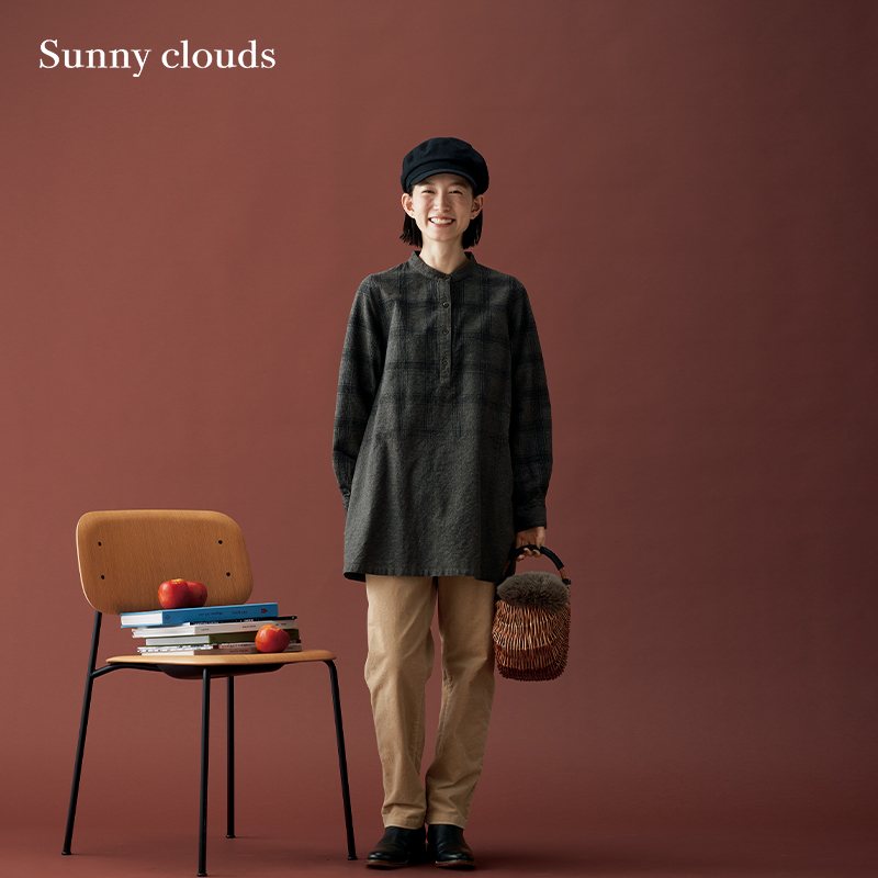 半开身立领衬衫纯棉中长款上衣