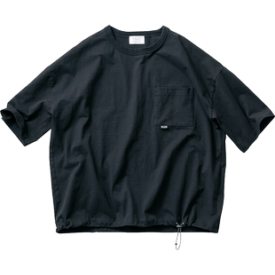 桑妮库拉/Sunny clouds 男式纯棉落肩五分袖抽绳下摆T恤衫(黑)