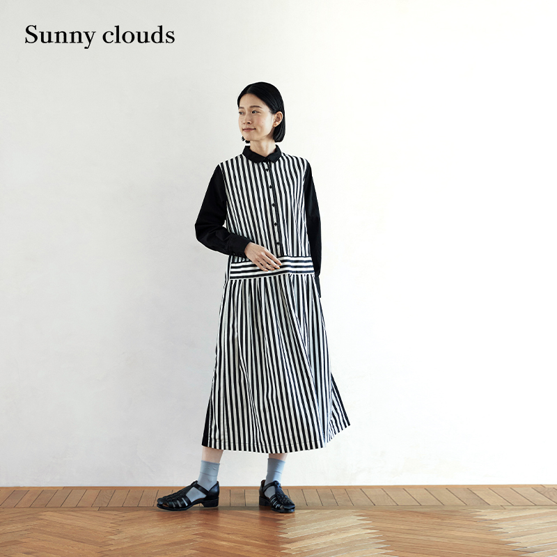 春季新品 桑妮库拉/Sunny clouds 女式纯棉黑白条纹连衣裙联名款 女装/女士精品 连衣裙 原图主图