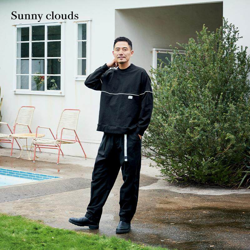 桑妮库拉/Sunny clouds 男式黑色纯棉落肩卫衣套头上衣