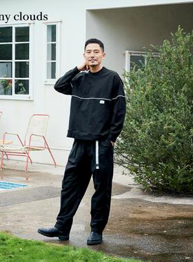 春季新品 桑妮库拉/Sunny clouds 男式黑色纯棉落肩卫衣套头上衣