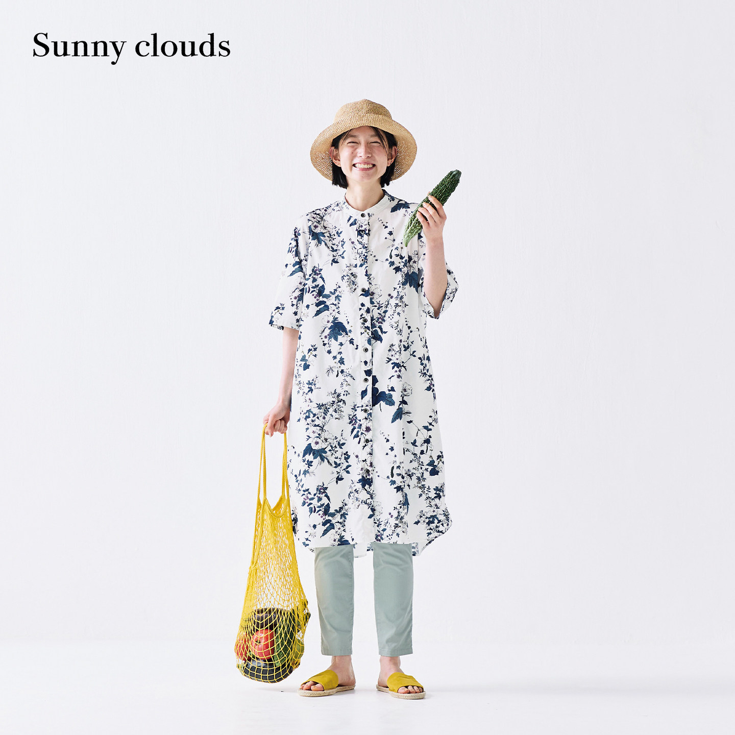 夏季新品 桑妮库拉/Sunny clouds 女式纯棉蔬菜花朵印花长款衬衫
