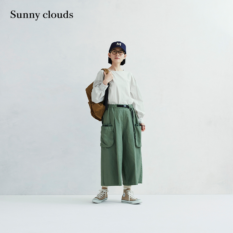 春季新品 桑妮库拉/Sunny clouds纯棉落肩针织拼接罩衫米灰色上衣 女装/女士精品 衬衫 原图主图