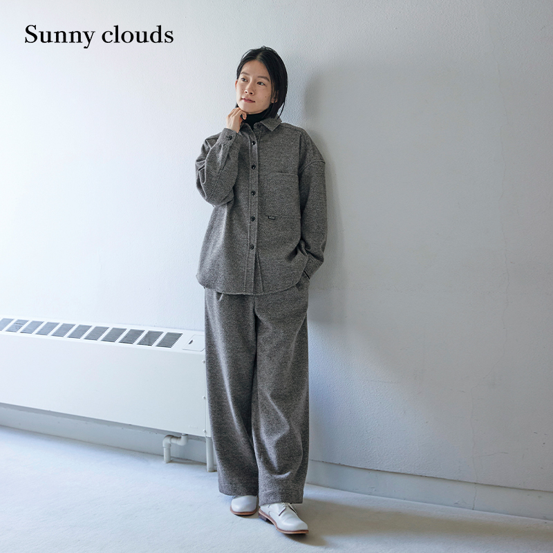 女式人字纹磨毛阔腿裤秋冬保暖